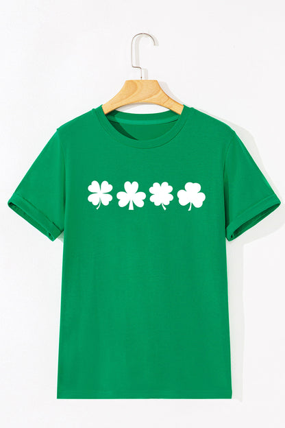 Bright Green St Patricks Day Clover Printed Casual T Shirt