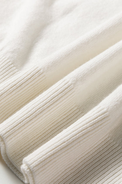 White Button Split Cuffs Round Neck Slim Sweater