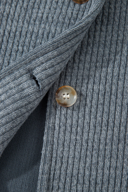 Red Sandalwood Ribbed Knit Buttons Front Flap Pocket Casual Shacket