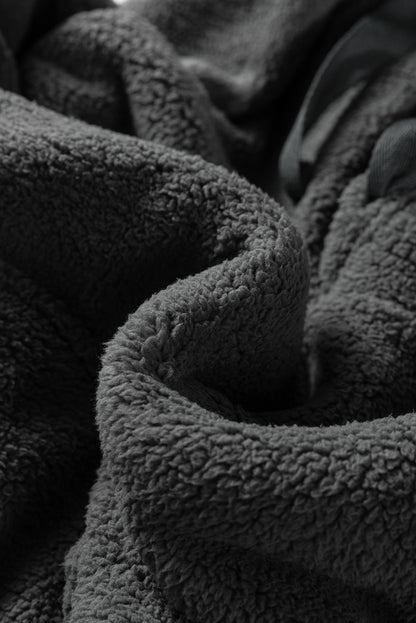 Medium Grey Fuzzy Drawstring Hoodie Lounge Pants 2pcs Set