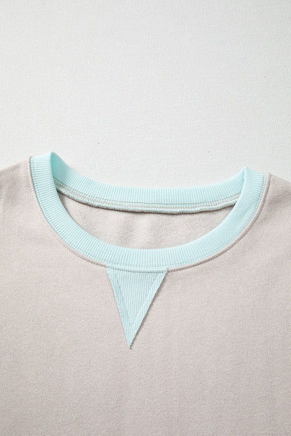 Parchment Striped Colorblock Patchwork Drop Shoulder Sweatshirt