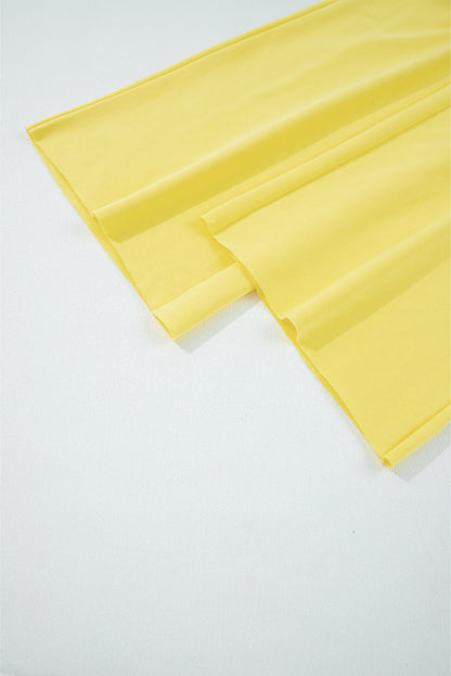 Yellow Cream Drop Shoulder Puff Sleeve Crop Pullover Drawstring Wide Leg Pants Set