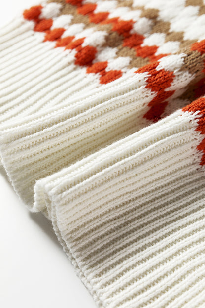 Brown Stripe Eyelet Patterned Drop Shoulder Sweater