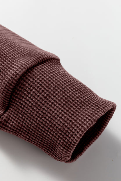 Mist Green Waffle Knit Patchwork Long Sleeve Loose Top