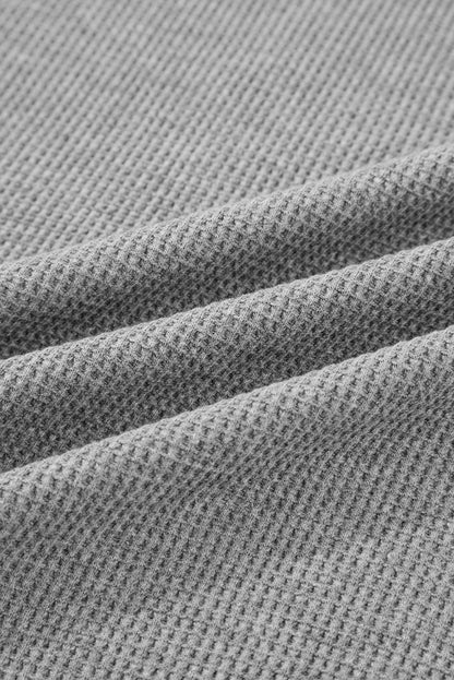 Gray Waffle Splicing Zip Up Front Button Hooded Jacket