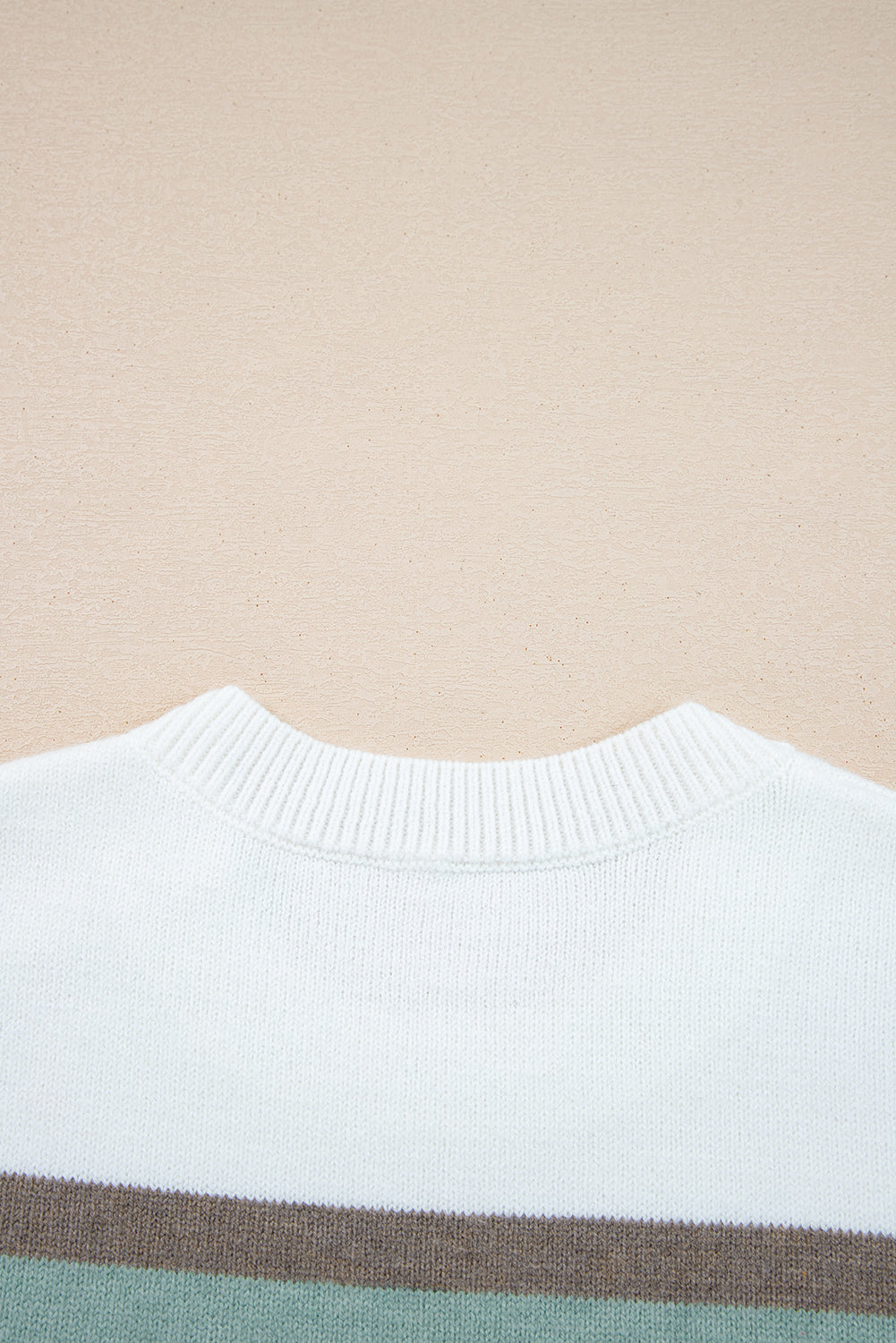 White Striped Color Block Knit Drop Shoulder Sweater