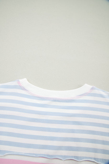 Casual Stripe Oversize Dolman Sleeve Patchwork T Shirt