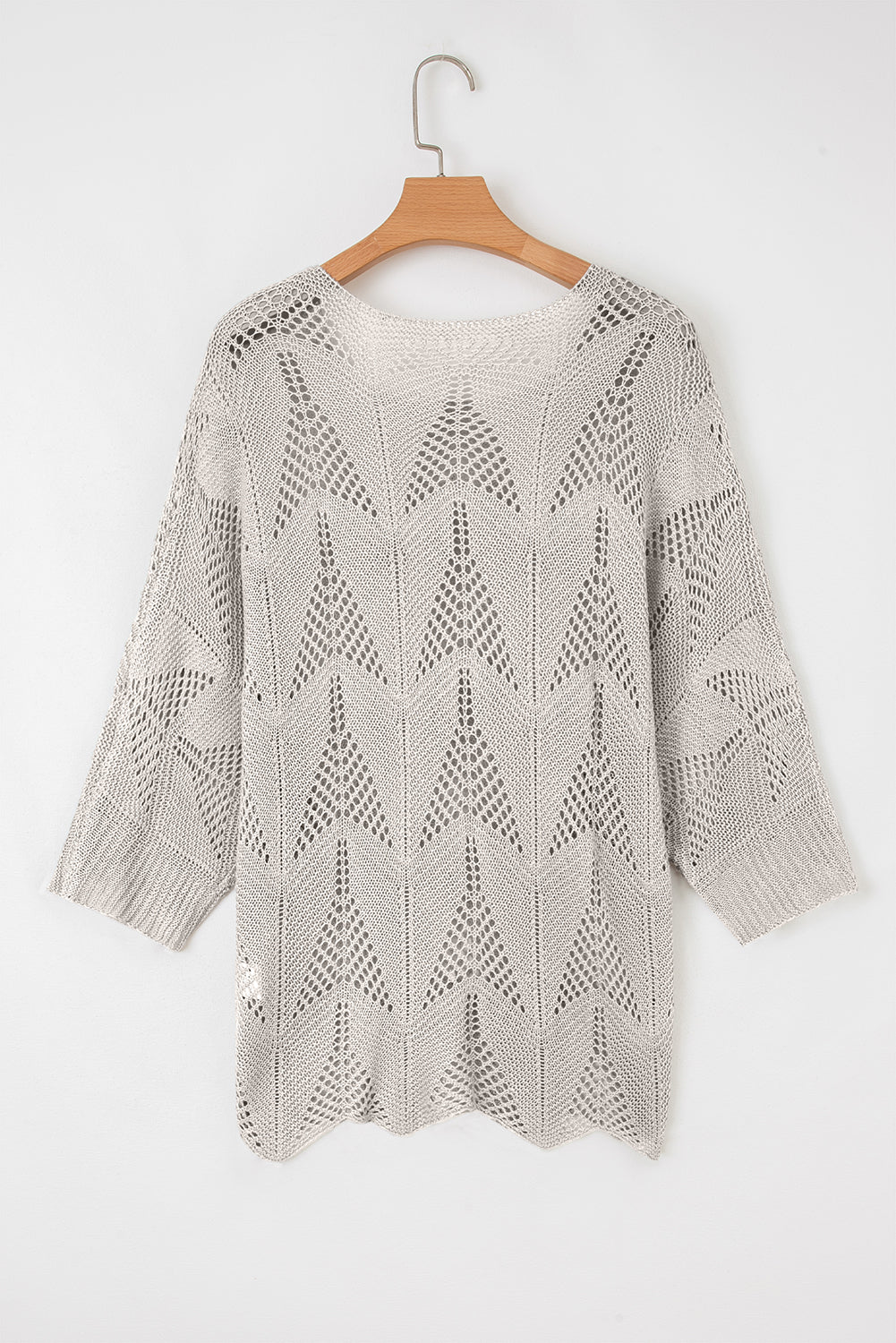 Seagrass Hollow Out Knit 7/8 Sleeve Casual Sweater