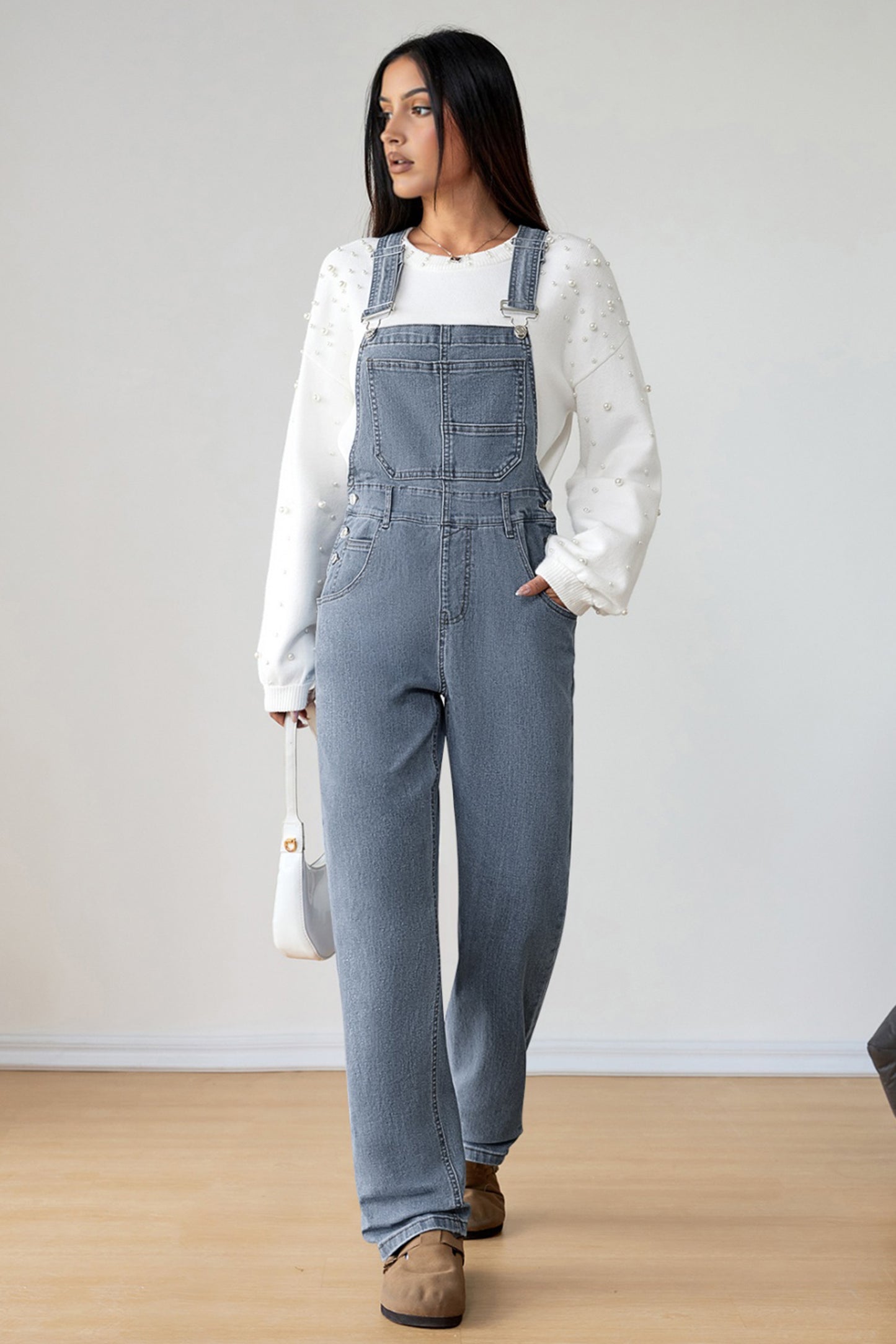 Dark Blue Retro Bib Pocket Buckle Straps Casual Denim Jumpsuit