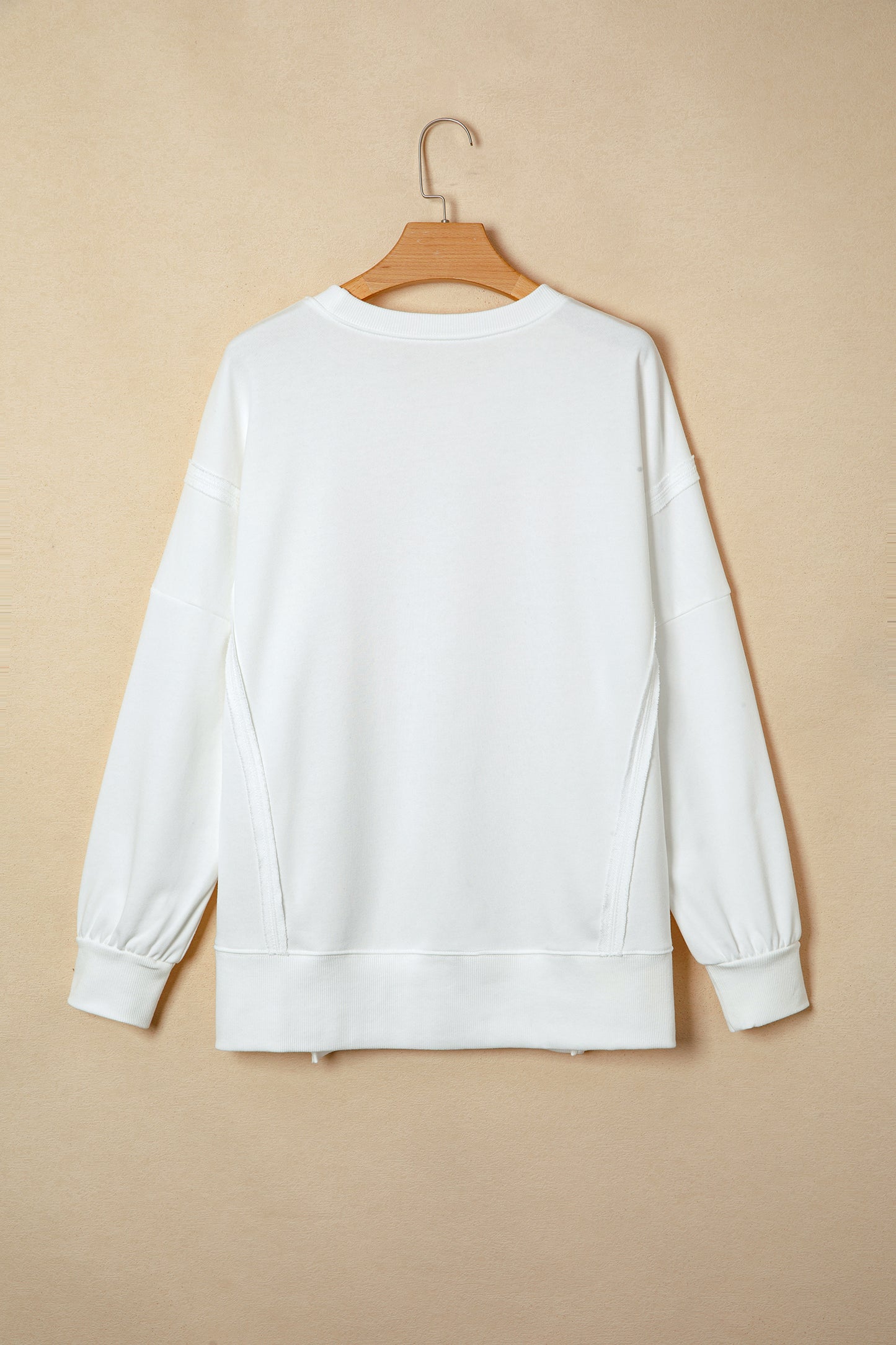 White Bow Sequin XOXO Letter Graphic Exposed Seam Baggy Sweatshirt