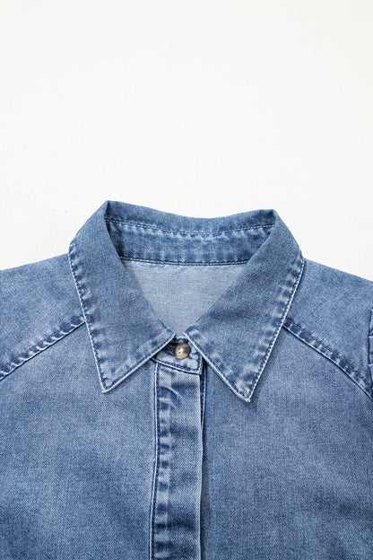 Blue Puff Half Sleeve Collared Denim Shirt