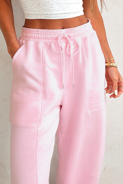 Lilac Drawstring Elastic Waistband Solid Color Jogger Pants