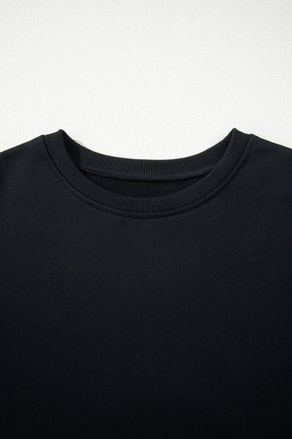 Black Contrast Leopard Trim Casual Sweatshirt Pant Set