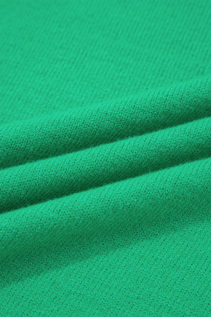 Beau Blue Solid Color Ribbed Trim Round Neck Ruffle Short Sleeve Sweater