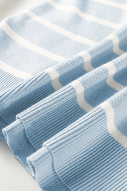 Beau Blue Side Slits Crewneck Short Sleeve Sweater Tee