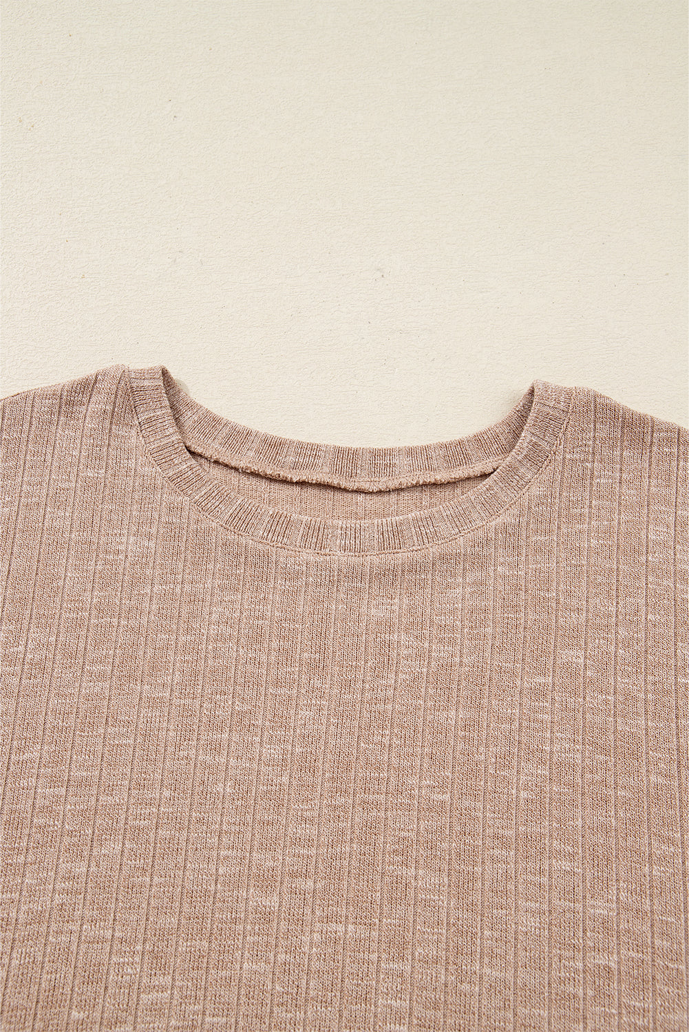 Dark Khaki Ribbed Balloon Sleeve Pullover Top and Biker Knitted Short Set