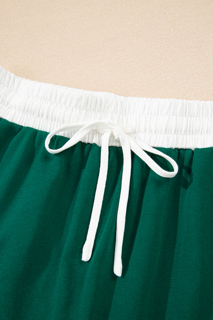 Evergreen Varsity Stripe Detail Drop Shoulder Pullover Mini Skirt Set