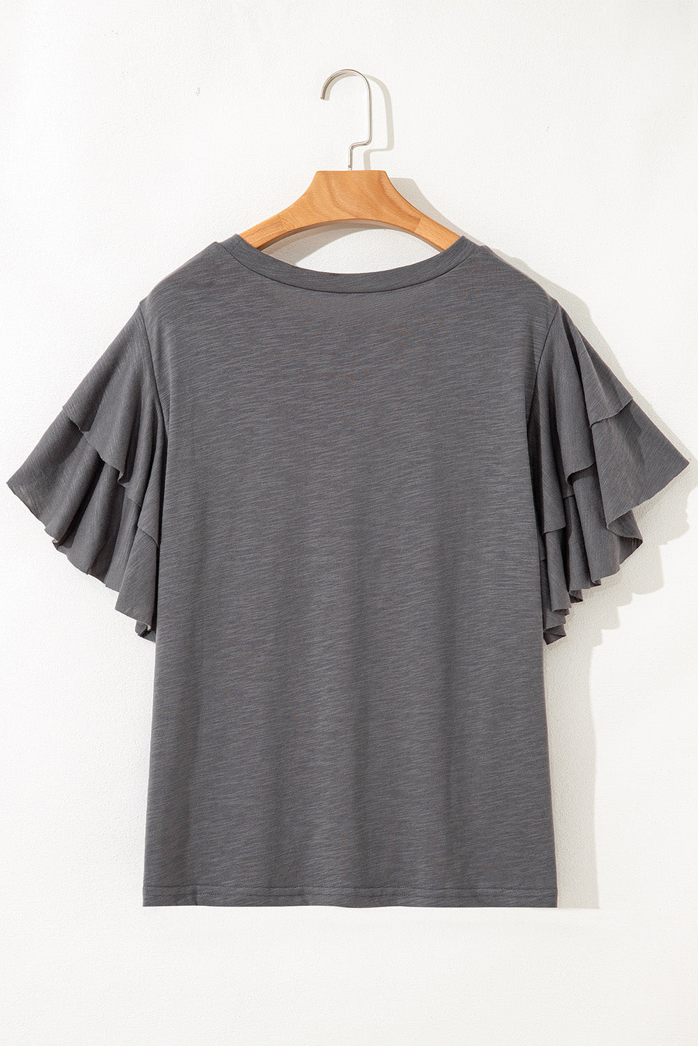 Dark Grey Double Ruffled Short Sleeve Plus Size Top