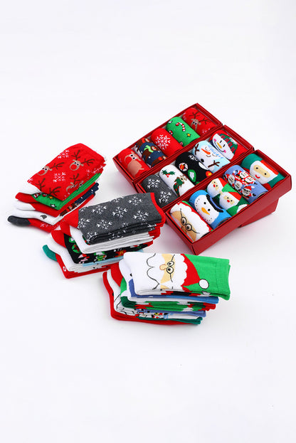 Dearlove Fiery Red 5 Pairs/Set Christmas Cartoon Elk Soft Socks Set with Box