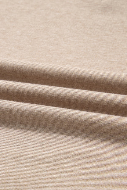 Oatmeal V Neck Contrast Lace Patchwork Long Sleeve Top