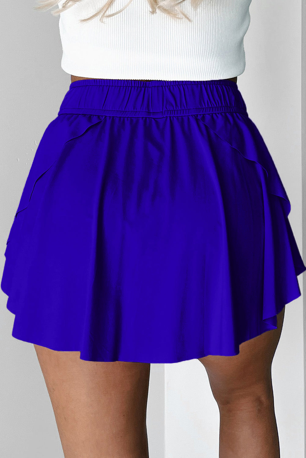 Black Drawstring Elastic Waistband Lined Tennis Skorts