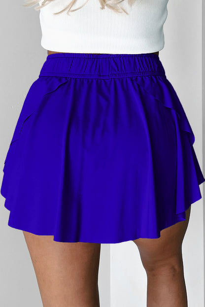 Black Drawstring Elastic Waistband Lined Tennis Skorts