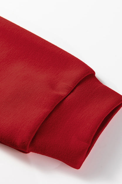 Racing Red Solid Color Drop Shoulder Pullover Drawstring Mini Skirt 2pcs Outfit