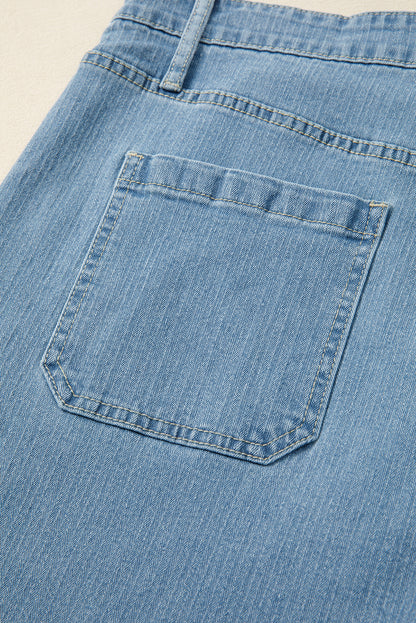 Dusk Blue Patched Pocket Textured Wide Leg Plus Size Jeans