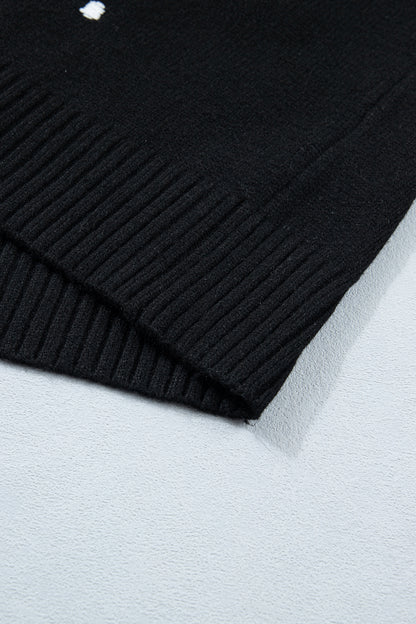 Black Elegant Polka Dot Bubble Short Sleeve Sweater