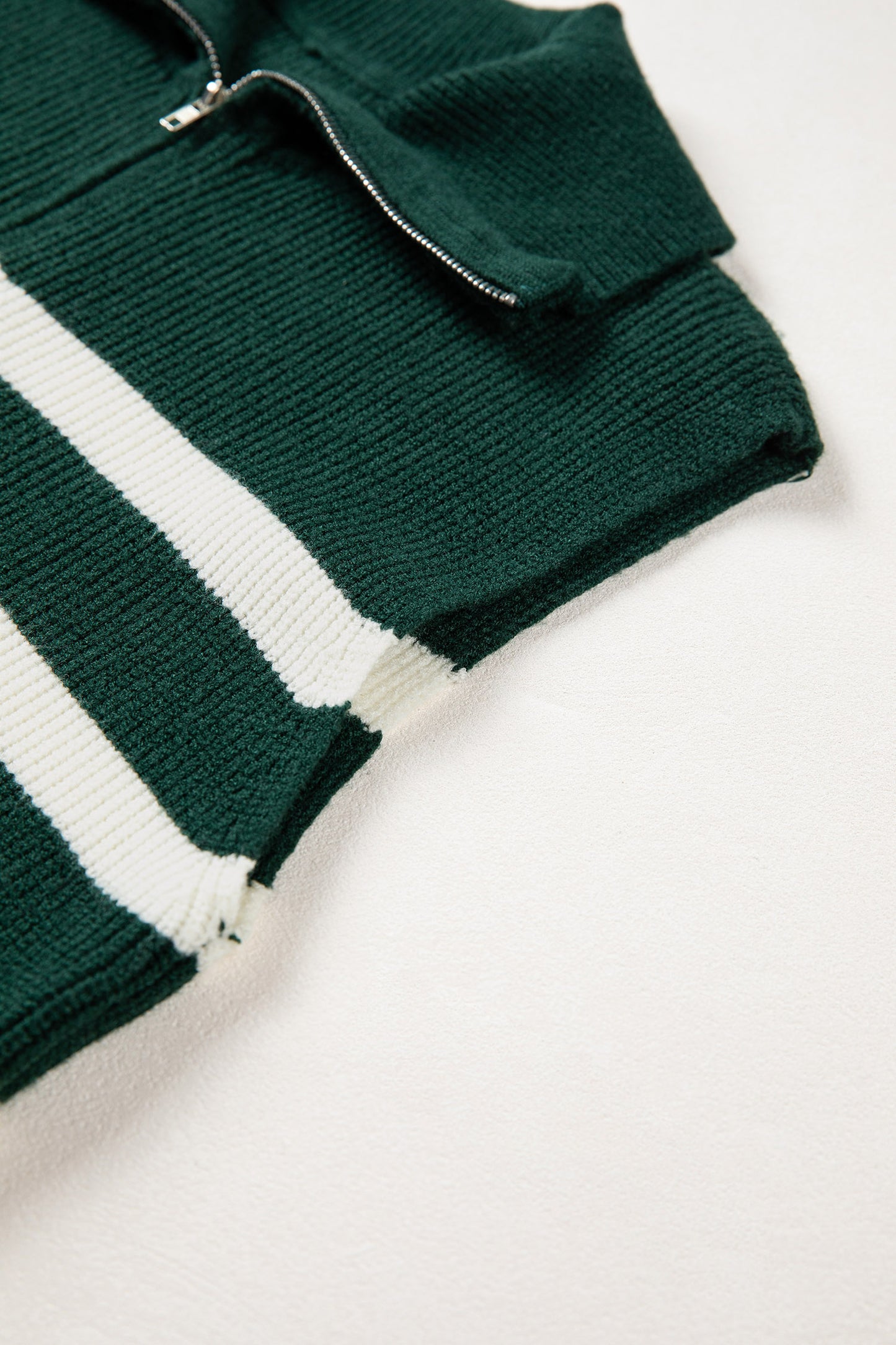 Blackish Green Ribbed Half Zip Collared Sweater Vest