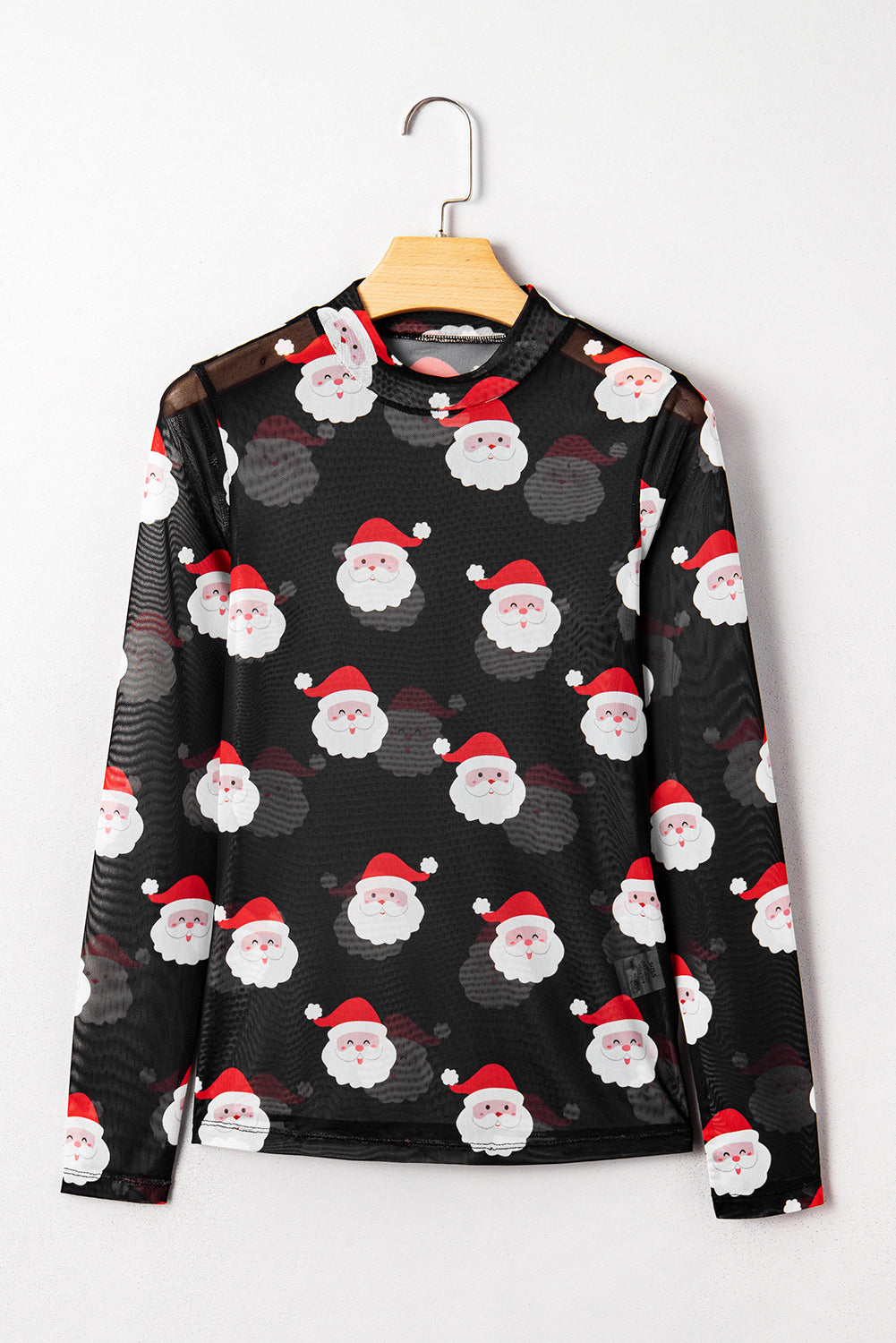 Black Christmas Fashion Print Slim Fit Long Sleeve Top