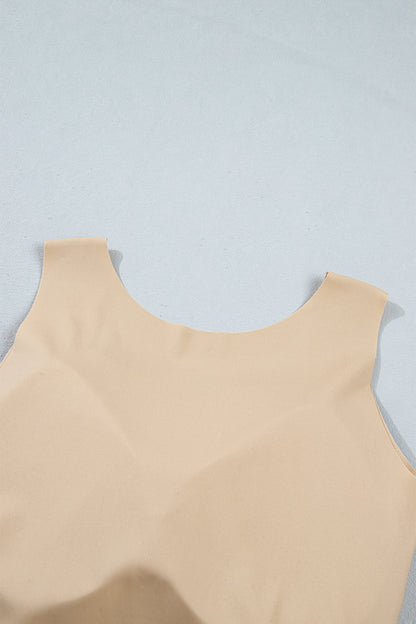 Oatmeal Solid Color Wide Strap Splicing Athleisure Tank Top