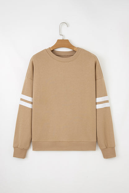 Coffee Varsity Striped Detail Drop Shoulder Oversized Sweatshirt