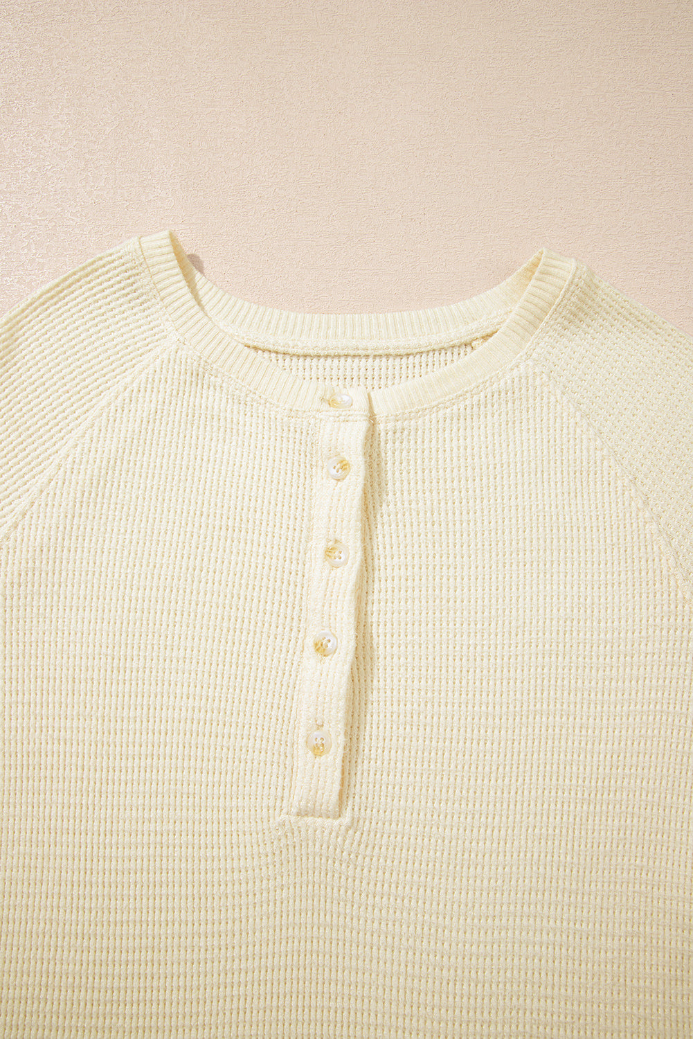 Oatmeal Textured Knit Half Buttons Henley Top