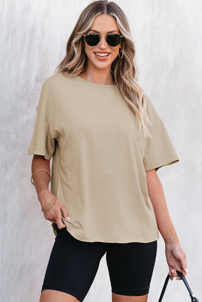 Parchment Raw Seam Patchwork Drop Shoulder Oversize T Shirt