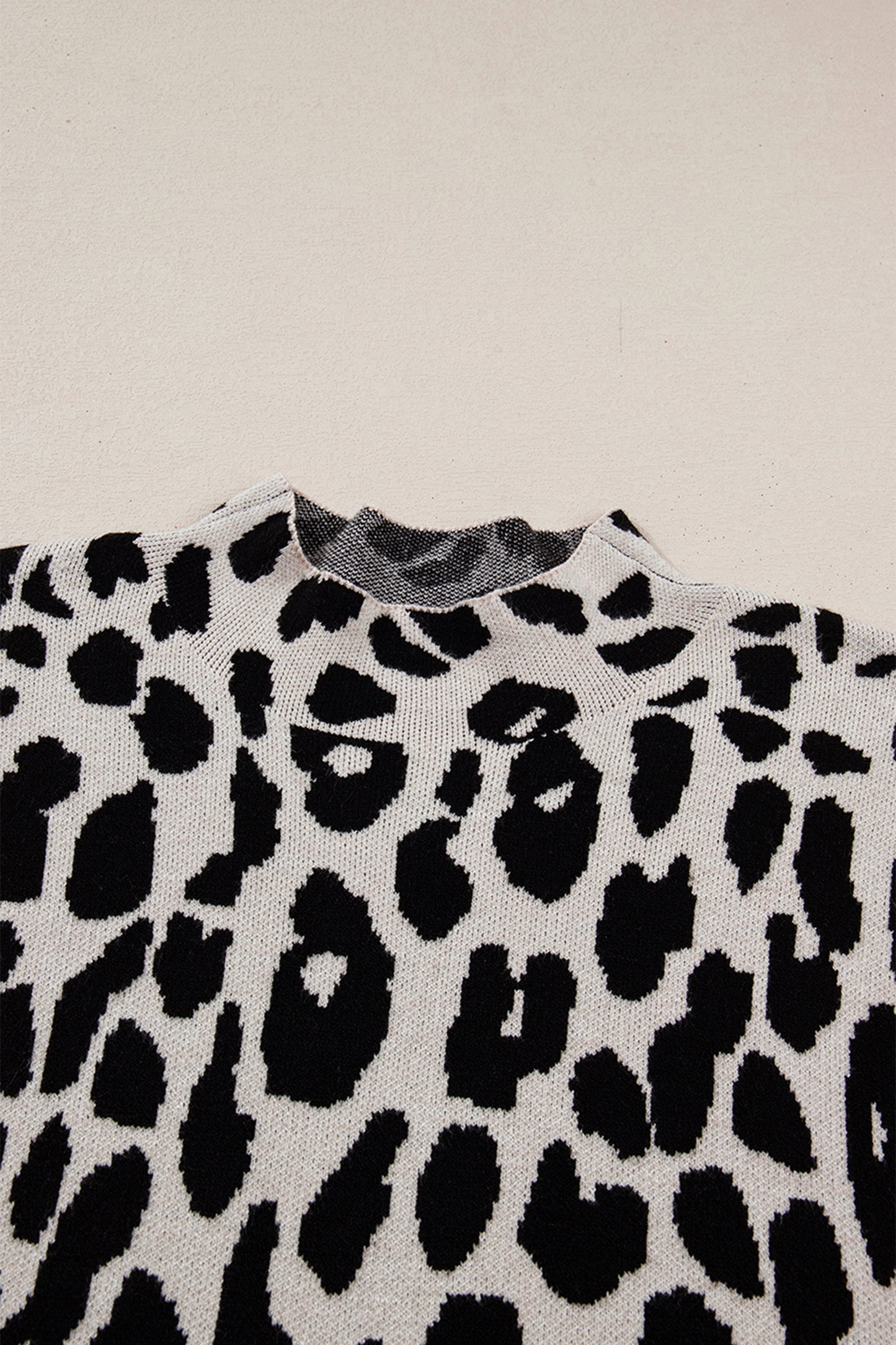 Black Plus Size Leopard Print High Neck Short Sleeve Sweater