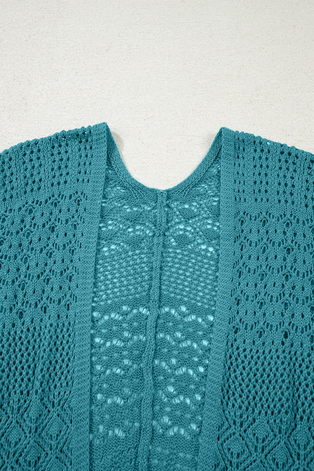 Lapis Mix Pattern Hollowed Knit Open Front Cardigan