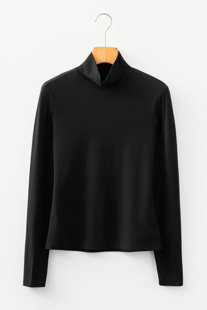 Black Slim Fit High Neck Long Sleeve Basic Top