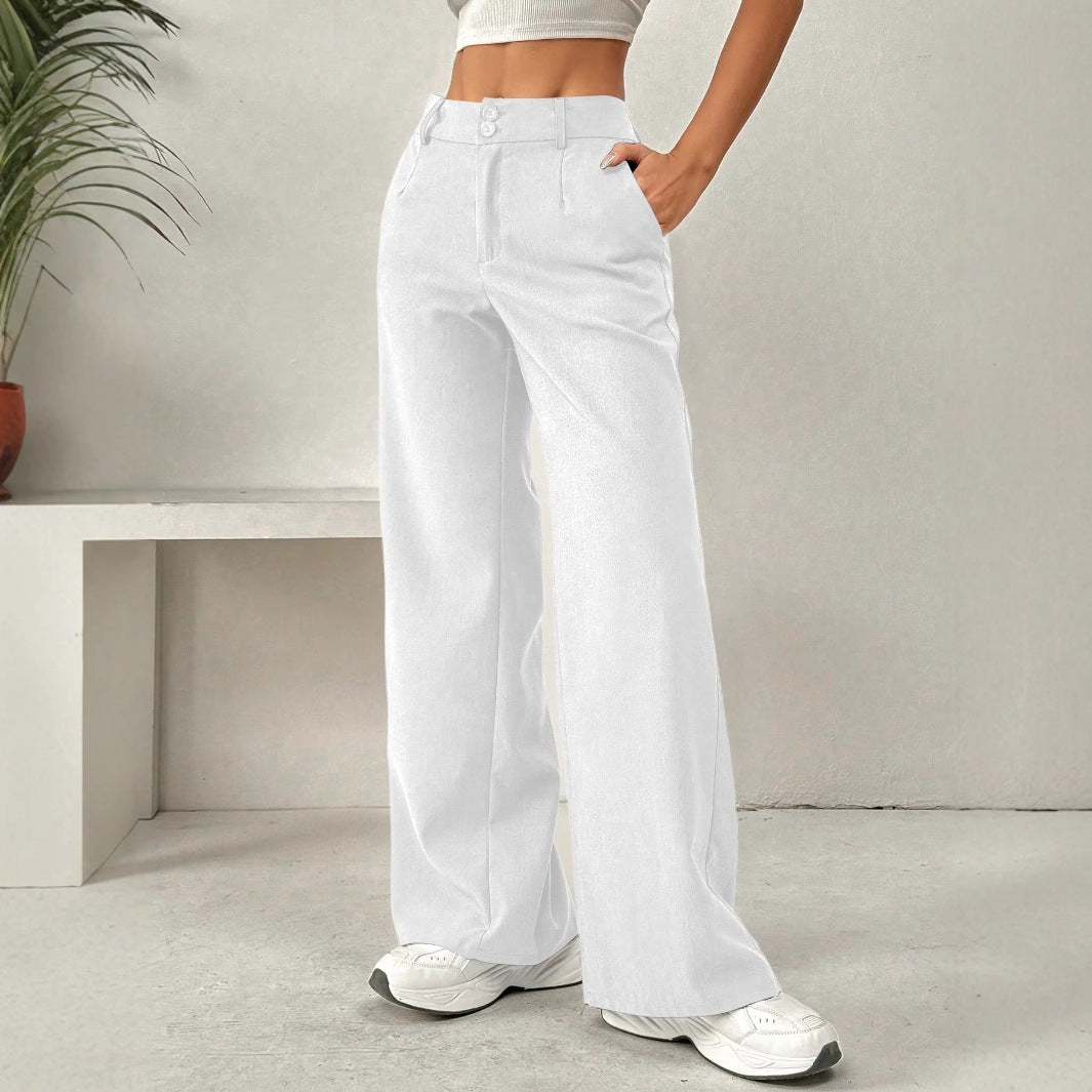 Women Clothing Solid Color Summer Loose Figure Flattering Straight Leg Pants