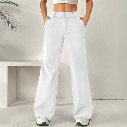 Women Clothing Solid Color Summer Loose Figure Flattering Straight Leg Pants