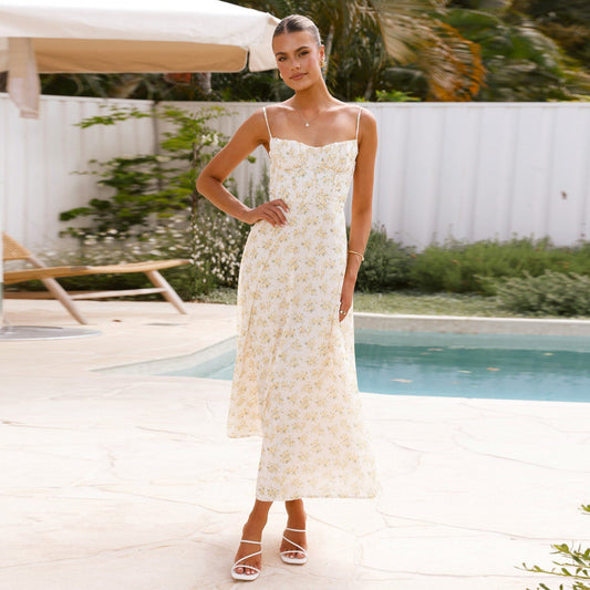 Women Clothing Floral Sexy Strap Backless Vacation Dress