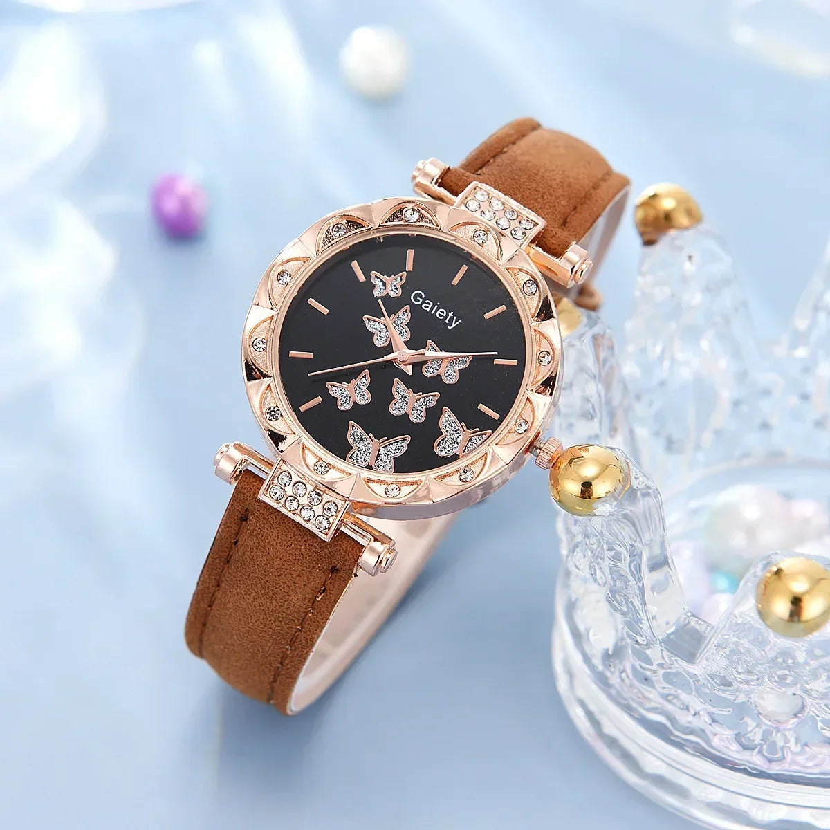 Women’s Butterfly Watch Set – Leather Strap - Box Not Included