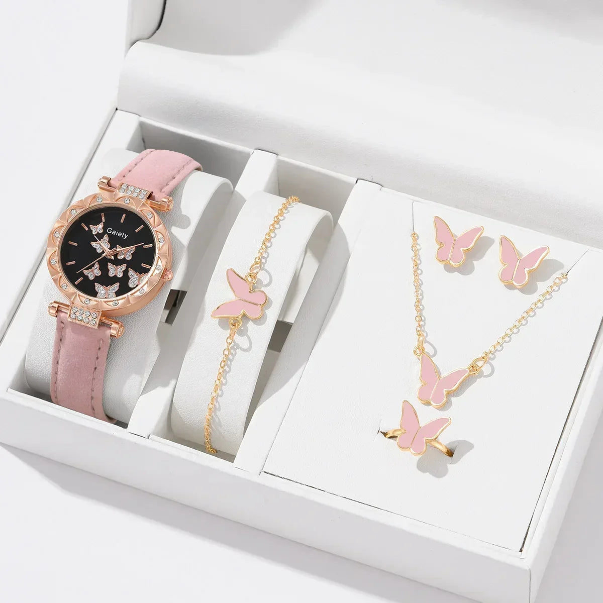 Women’s Butterfly Watch Set – Leather Strap - Box Not Included