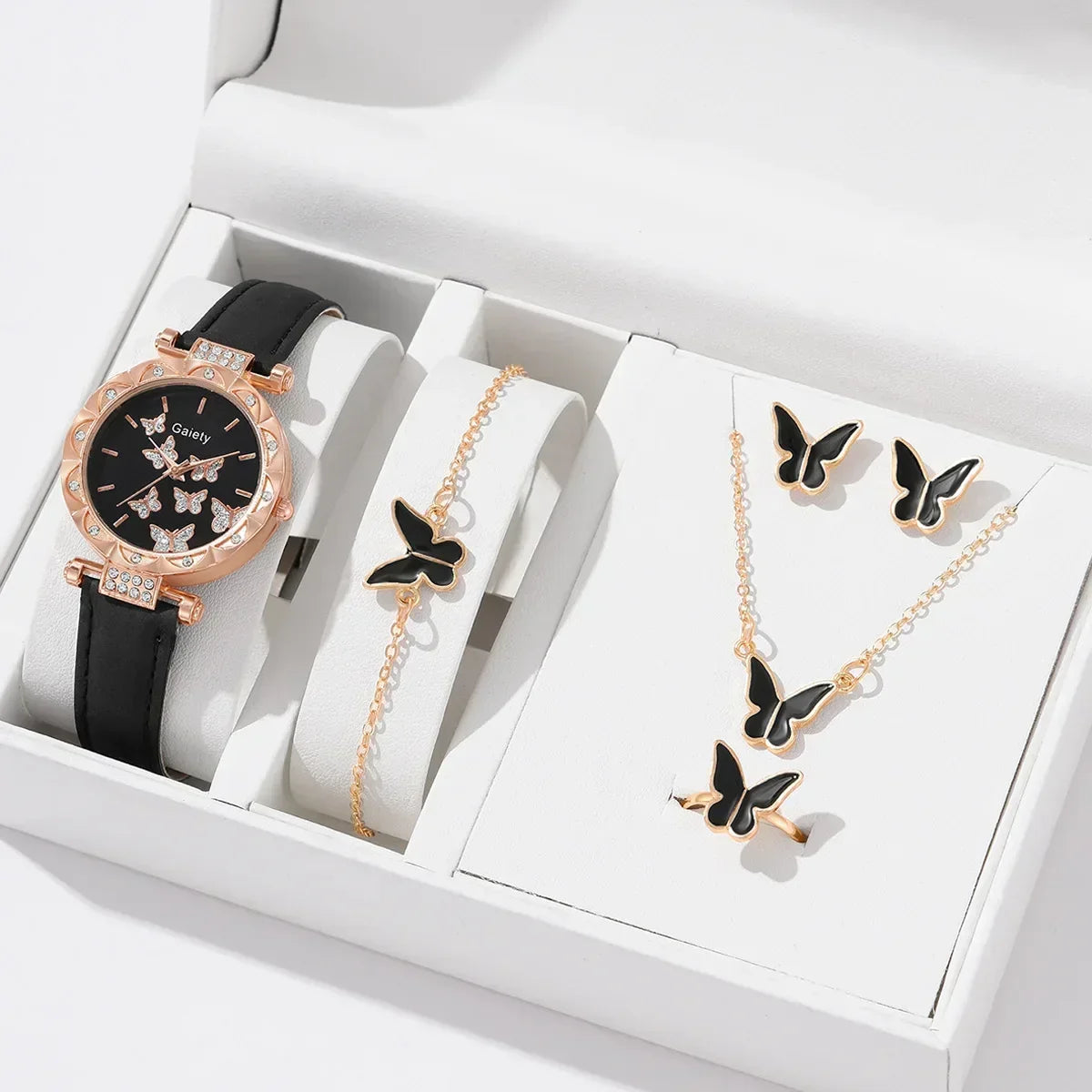 Women’s Butterfly Watch Set – Leather Strap - Box Not Included