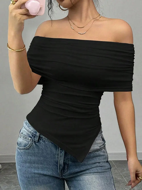 Women's Off-Shoulder Slash Neck Tee