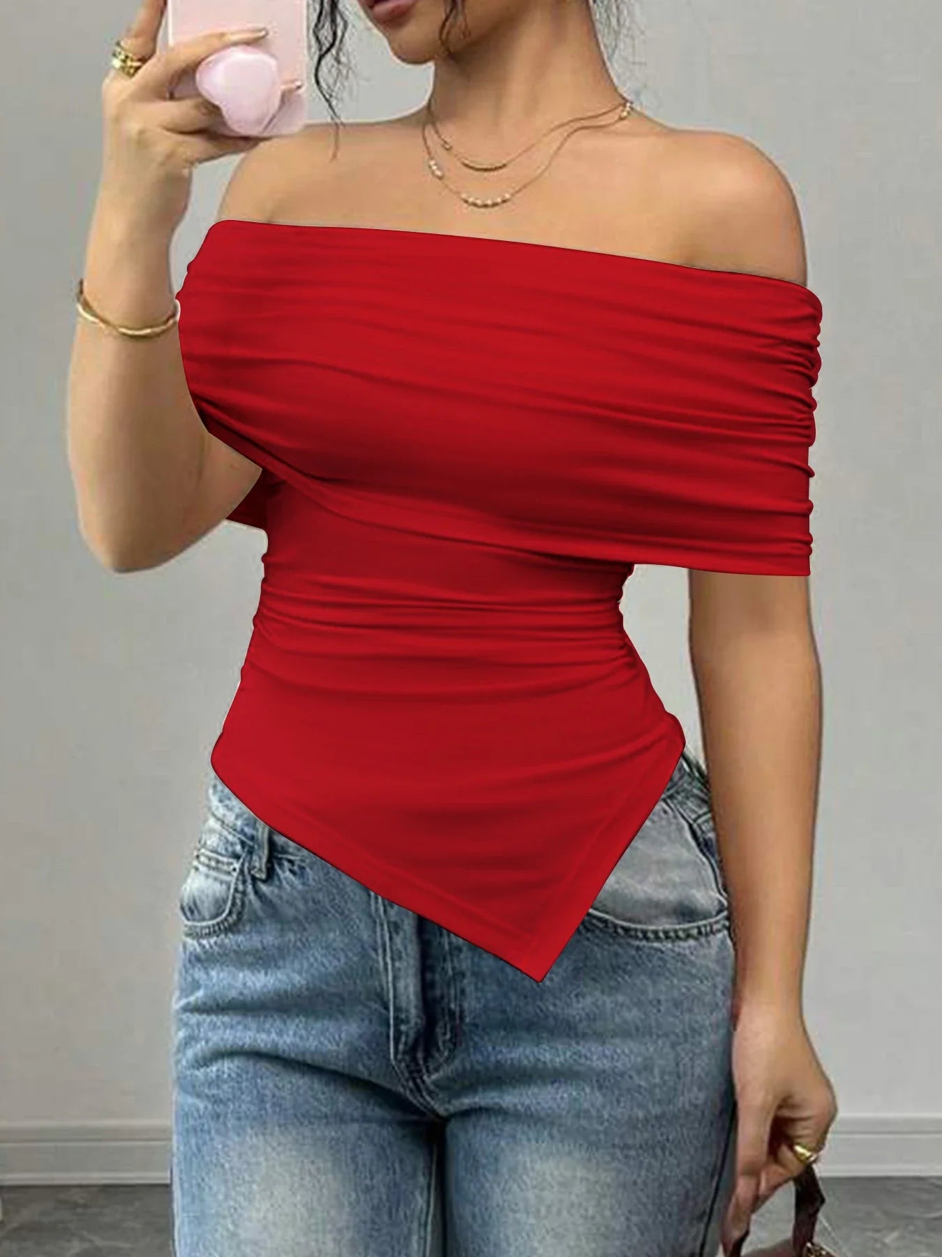 Women's Off-Shoulder Slash Neck Tee
