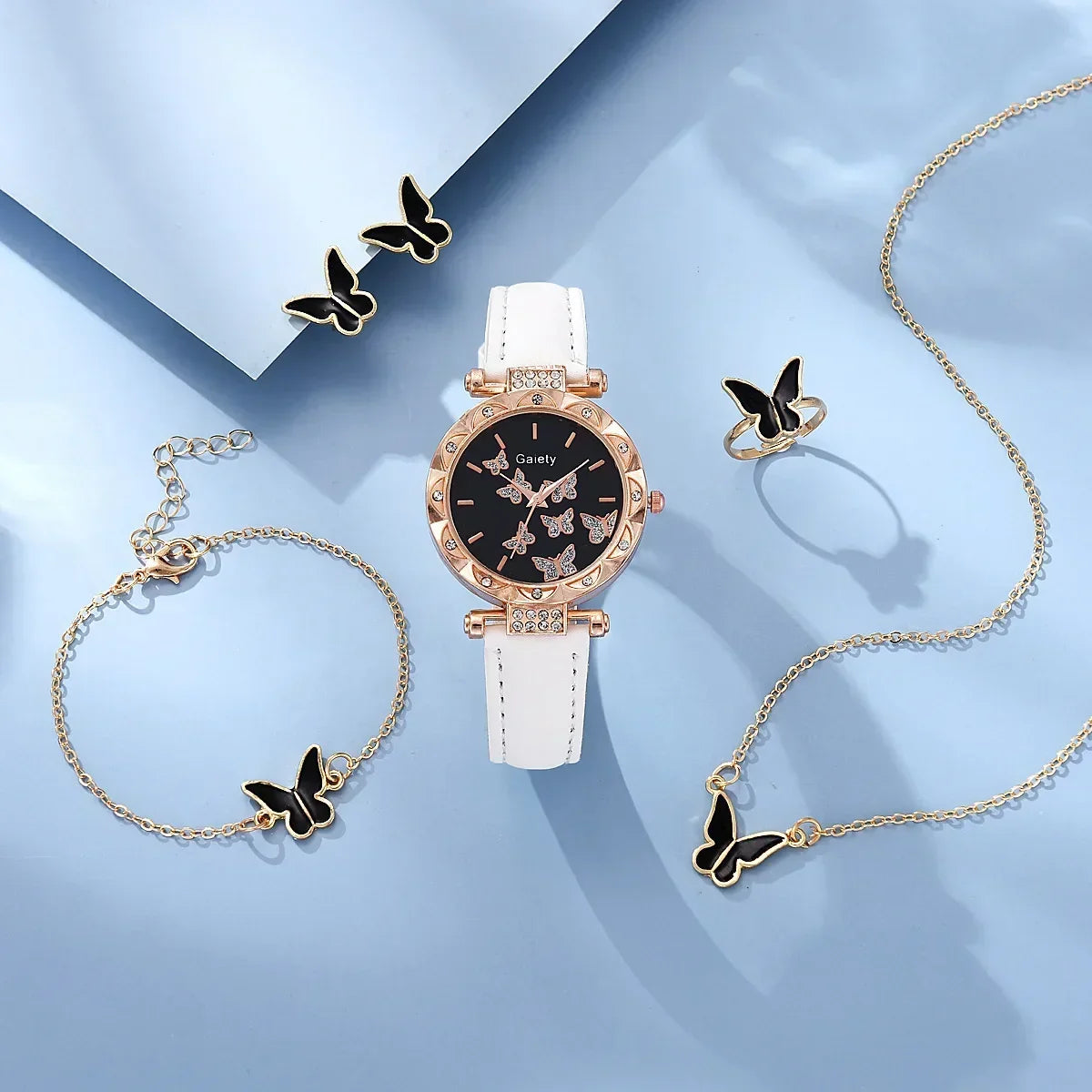 Women’s Butterfly Watch Set – Leather Strap - Box Not Included