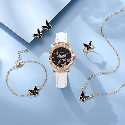 Women’s Butterfly Watch Set – Leather Strap - Box Not Included