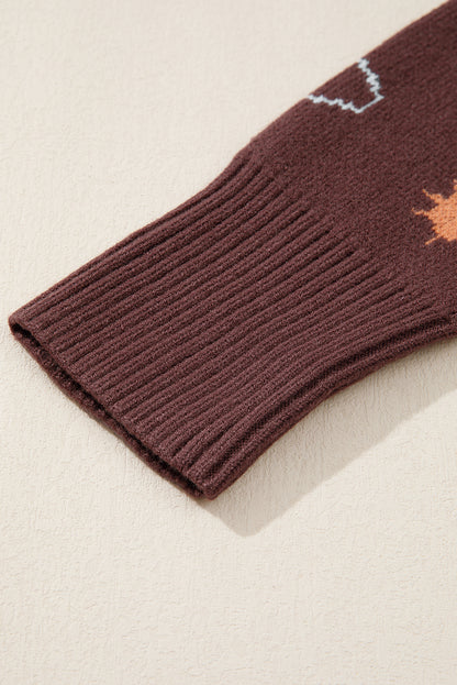 Brown Cowgirl Fashion Print Casual Sweater