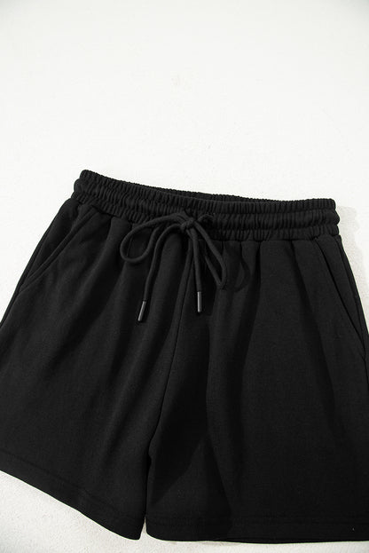 Black Varsity Striped Sleeve Drop Shoulder Sweatshirt and Short Set